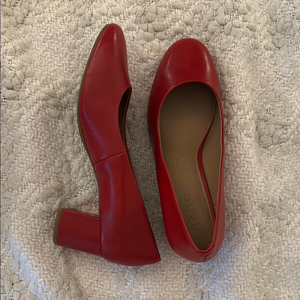AEROSOLES Red Block Heel Pumps